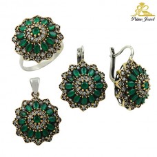 Gümüş Otantik Taşlı Set